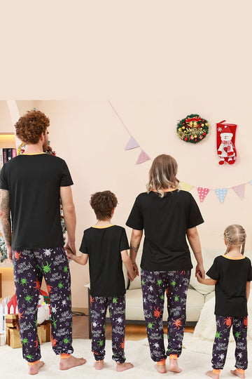 Conjunto de pijama familiar de Halloween con estampado de araña negro y naranja